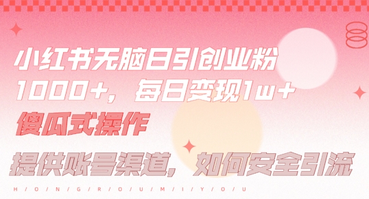 小红书无脑每日引流创业粉500+,小白每天只花半小时,躺赚长尾收益【揭秘】-聊项目
