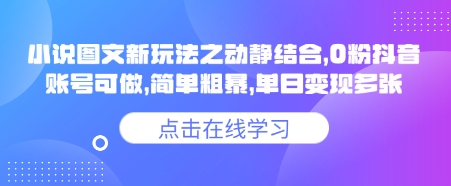 小说推文图文新玩法之动静结合，0粉抖音账号可做，简单粗暴，单日变现多张-聊项目