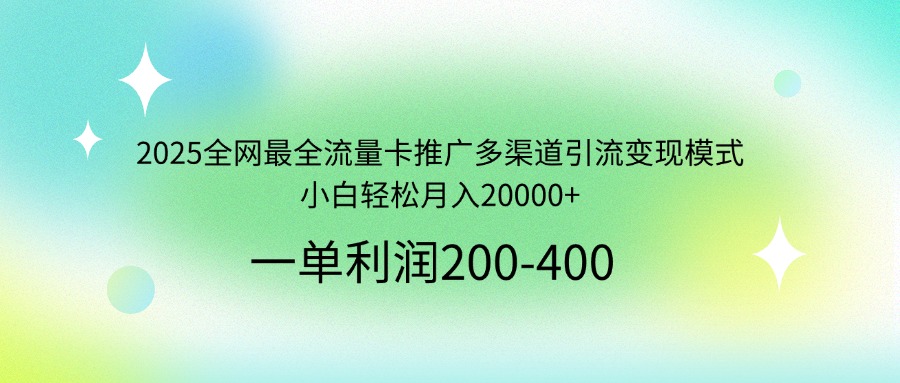 2025全网最全流量卡推广多渠道引流变现模式,小白轻松月入20000+-聊项目