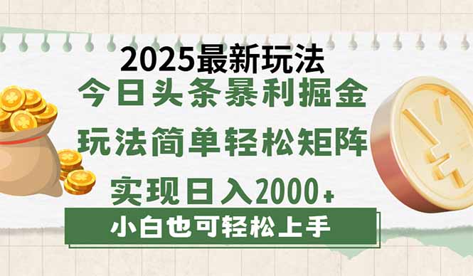 今日头条2025最新玩法，思路简单，复制粘贴，轻松实现矩阵日入2000+-聊项目