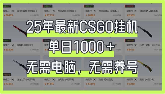 25年最新CSGO挂机系统，单日1000+，无需电脑，无需养号，0基础可上手-聊项目