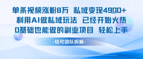 单条视频私域变现4.9k+利用AI做私域玩法 已经开始火热0基础也能做的副业项目轻松上手-聊项目