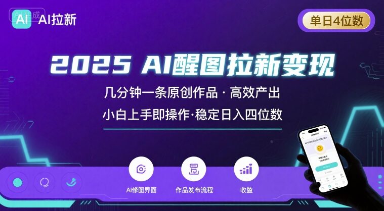 2025最强AI醒图拉新，几分钟一条原创作品，单日收入4位数，小白也能上手操作-聊项目