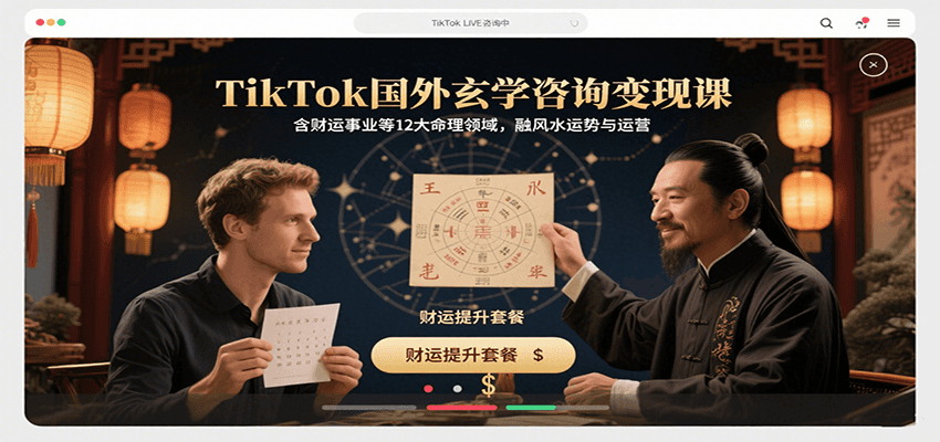 TikTok国外玄学咨询变现课，含财运事业等12大命理领域，融风水运势与运营-聊项目