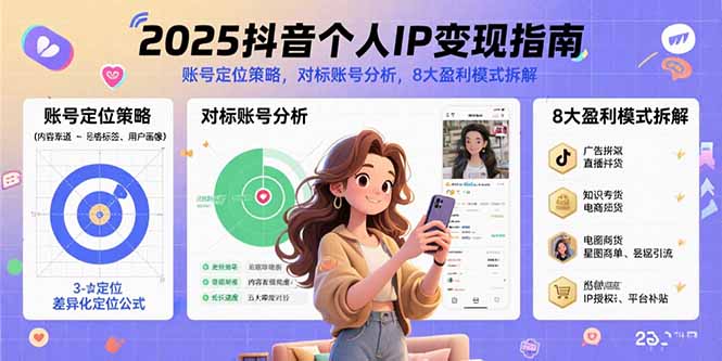 2025抖音个人IP变现指南，账号定位策略，对标账号分析，8大盈利模式拆解-聊项目