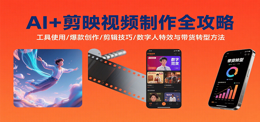 AI+剪映视频制作全攻略：工具使用/爆款创作/剪辑技巧/数字人特效与带货转型方法-聊项目