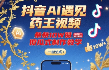 抖音AI遇见药王视频，条条10W赞，快速起千粉万粉号，傻瓜式制作教学-聊项目