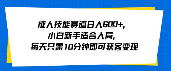 成人技能赛道日入多张，小白新手适合入局，每天只需10分钟即可获客变现-聊项目