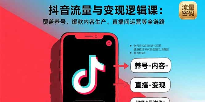 抖音流量与变现逻辑课：覆盖养号、爆款内容生产、直播间运营等全链路-聊项目