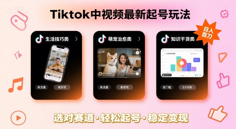 Tiktok中视频最新起号玩法，想要日入百刀，做好这几个赛道就可以了-聊项目