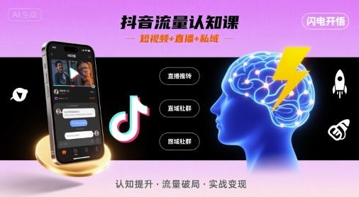 抖音流量认知课，短视频+直播+私域，认知提升，闪电开悟-聊项目