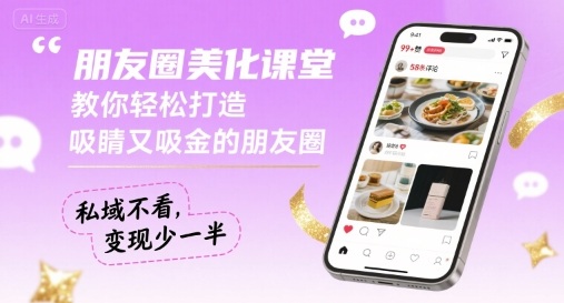 朋友圈美化课堂，教你轻松打造，吸睛又吸金的朋友圈，私域不看，变现少一半-聊项目