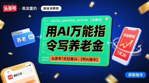 用AI万能指令写养老金，头条号7天狂撸2k【附AI指令】-聊项目