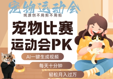 AI一键生成宠物比赛运动会PK视频，纯原创不用剪不用拍，每天十分钟，轻松月入过1W+-聊项目