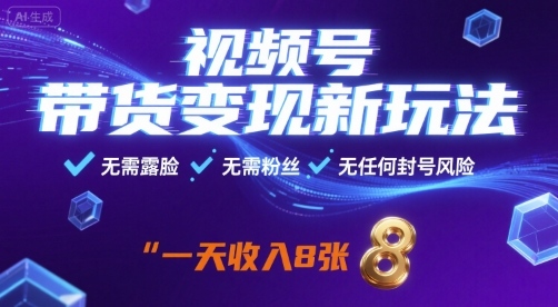 视频号带货变现新玩法，无需露脸，无需粉丝，无任何封号风险，一天收益8张【揭秘】-聊项目