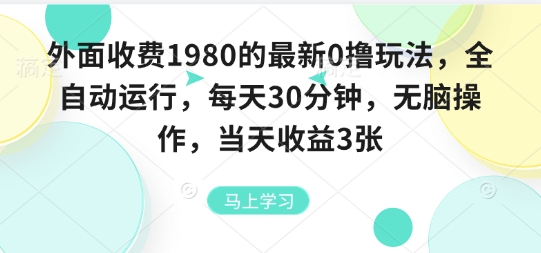外面收费1980的最新0撸玩法，全自动挂G，每天30分钟，无脑操作，当天收益3张【揭秘】-聊项目