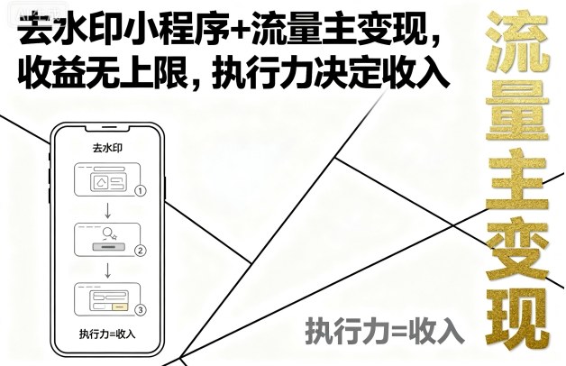 去水印小程序+流量主变现，收益无上限，执行力决定收入-聊项目