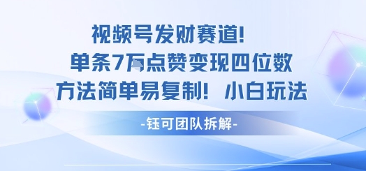 视频号发财赛道单条7W点赞变现四位数方法简单易复制小白玩法-聊项目