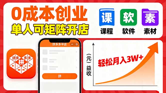 拼多多虚拟电商，0成本，单人可矩阵开店，轻松月入3W+-聊项目