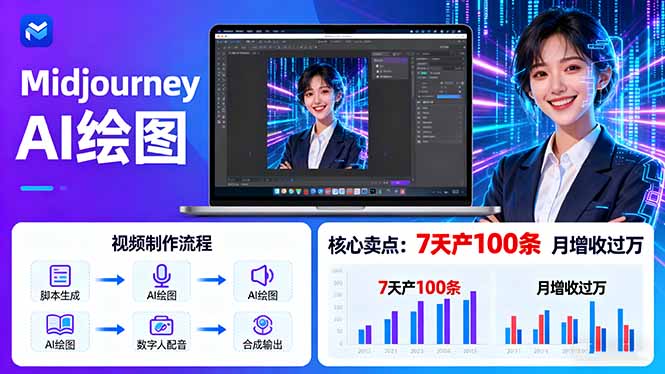 AI绘图照片开口说话视频制作：Midjourney+数字人，7天产100条月增收过万-聊项目