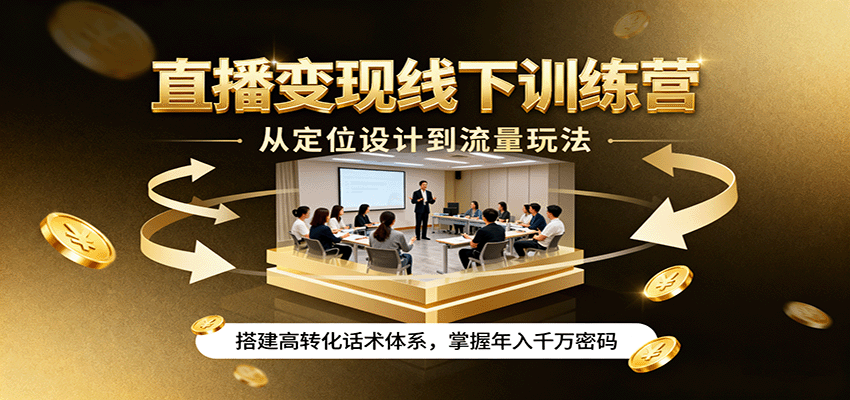 直播变现线下训练营，从定位设计到流量玩法，搭建高转化话术体系，掌握年入千万密码-聊项目