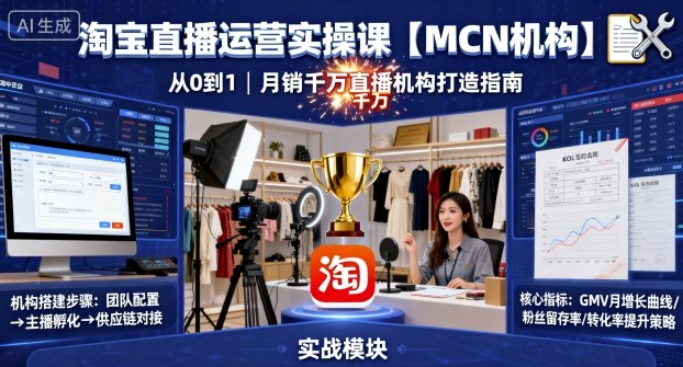 淘宝直播运营实操课【MCN机构】，从0到1做一家月销千W的直播机构-聊项目