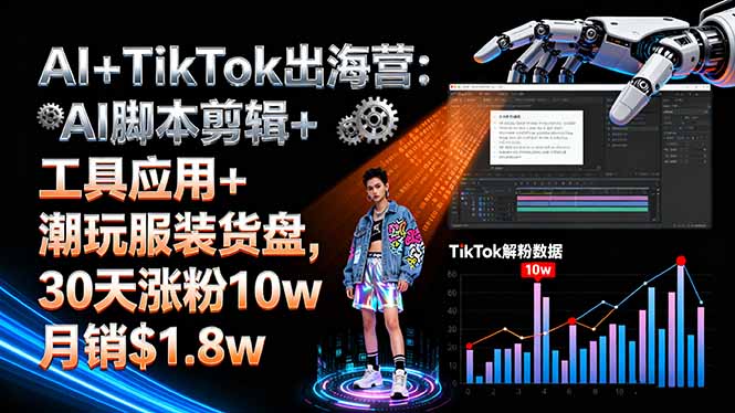AI+TikTok出海营:AI脚本剪辑+工具应用+潮玩服装货盘,30天涨粉10w月销$1.8w-聊项目