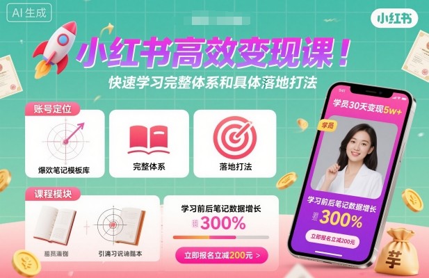 小红书高效变现课，快速学习小红书完整体系和具体落地打法-聊项目