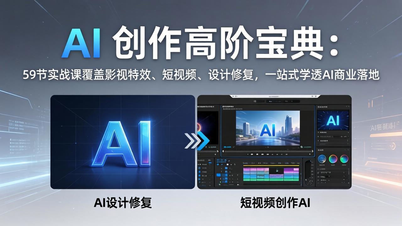 AI 创作高阶宝典：59节实战课覆盖影视特效、短视频、设计修复，一站式学透AI商业落地-聊项目