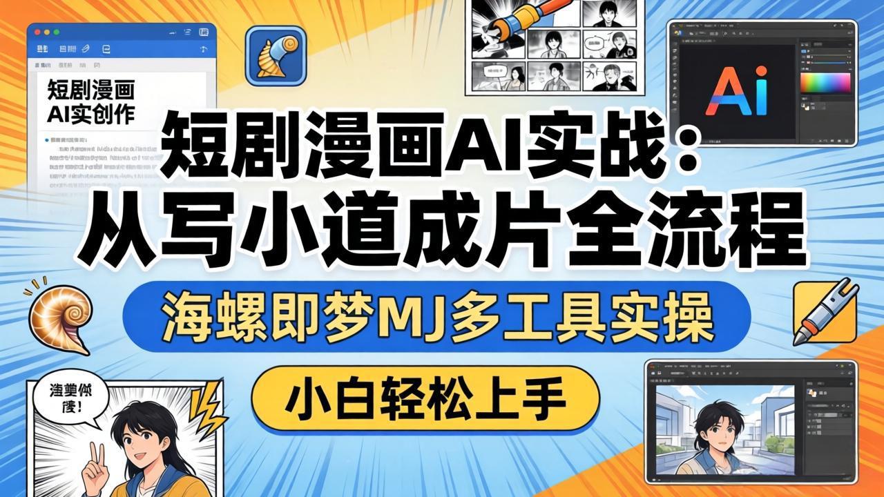短剧漫画AI实战：从写小说到成片全流程，海螺即梦MJ多工具实操，小白轻松上手-聊项目