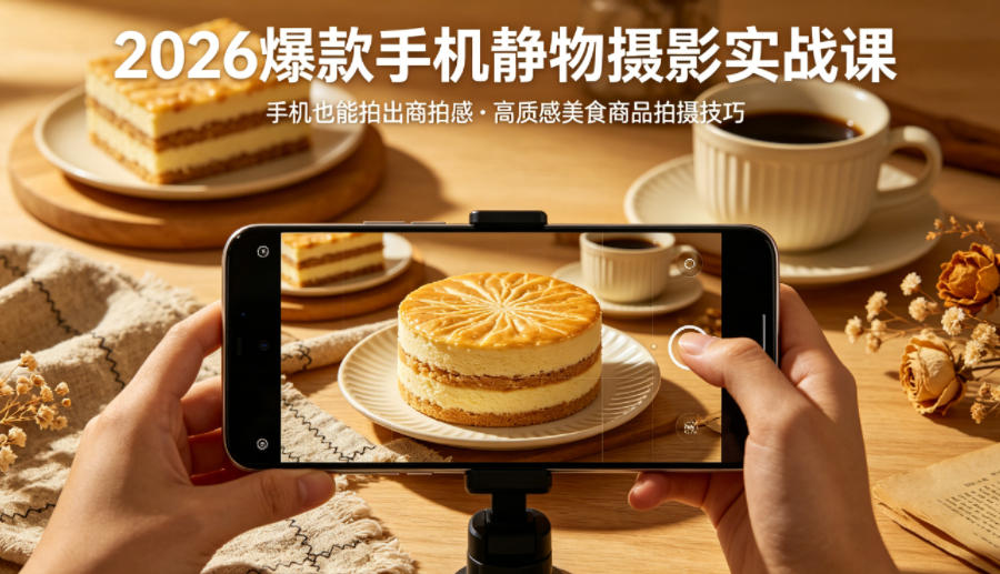 2026爆款手机静物摄影实战课，手机也能拍出商拍感，学会拍出高质感美食商品-聊项目