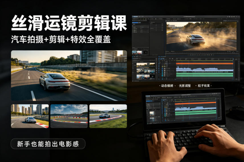 大叔丝滑运镜剪辑课,汽车拍摄+剪辑+特效全覆盖,新手也能拍出电影感-聊项目