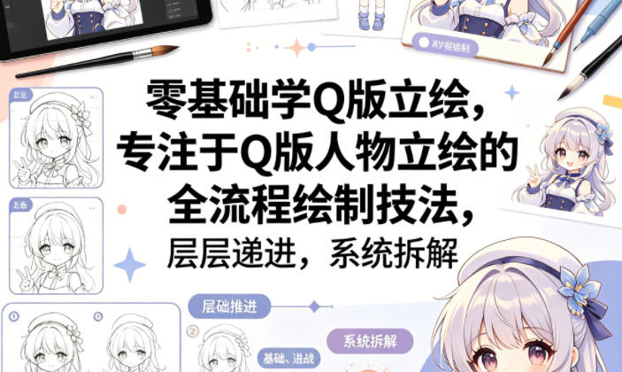 零基础学Q版立绘，专注于Q版人物立绘的全流程绘制技法，层层递进，系统拆解-聊项目