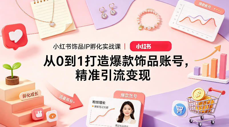 小红书饰品IP孵化实战课｜从0到1打造爆款饰品账号，精准引流变现-聊项目