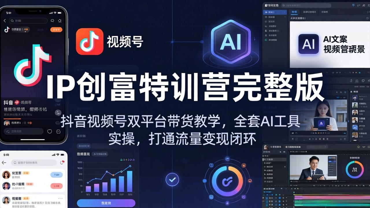 IP创富特训营完整版：抖音视频号双平台带货教学，全套AI工具实操，打通流量变现闭环-聊项目