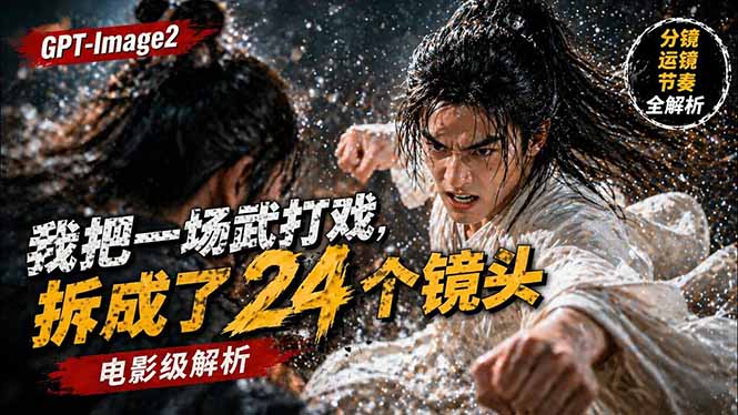 用GPT-Image2，把一段武打对决拆成24个连续镜头，从人物建立、动作衔接、运镜节奏，到情绪爆发-聊项目