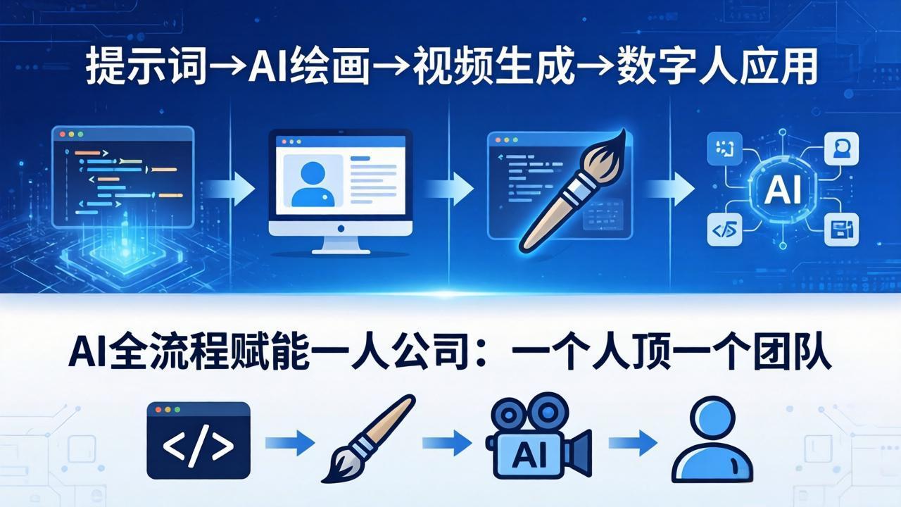 AI全流程赋能一人公司:提示词、绘画、视频、数字人、编程,一个人顶一个团队-聊项目