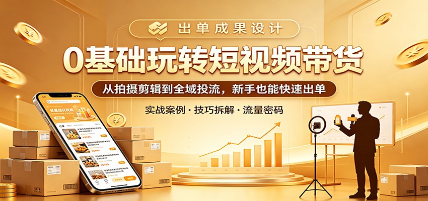 0基础玩转短视频带货:从拍摄剪辑到全域投流,新手也能快速出单-聊项目