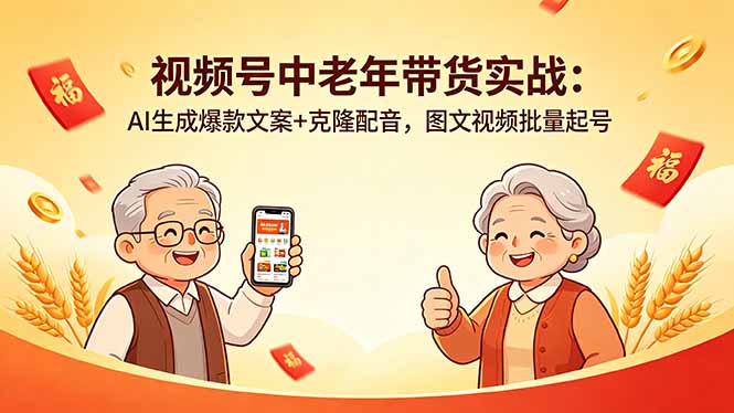 视频号中老年带货实战:AI生成爆款文案+克隆配音,图文视频批量起号-聊项目