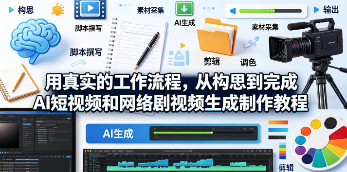 用真实的工作流程,从构思到完成AI短视频和网络剧视频生成制作教程-中英字幕-聊项目
