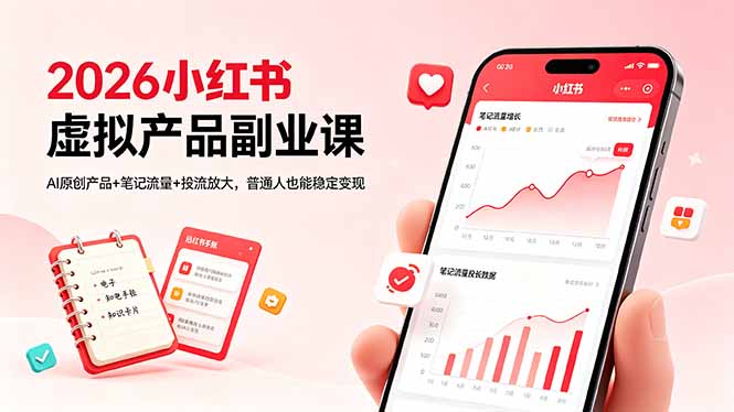 2026小红书虚拟产品副业课,AI原创产品+笔记流量+投流放大,普通人也能稳定变现-聊项目