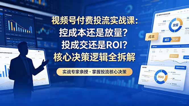 视频号付费投流实战课-5月:控成本还是放量?投成交还是ROI?核心决策逻辑全拆解-聊项目