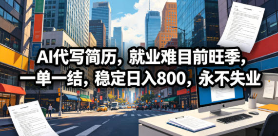 AI代写简历,就业难目前旺季,一单一结,稳定日入800,永不失业-聊项目