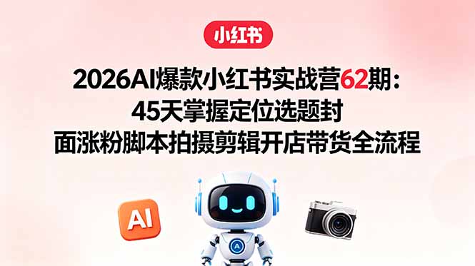 2026AI爆款小红书实战营62期:45天掌握定位选题封面涨粉脚本拍摄剪辑开店带货全流程-聊项目