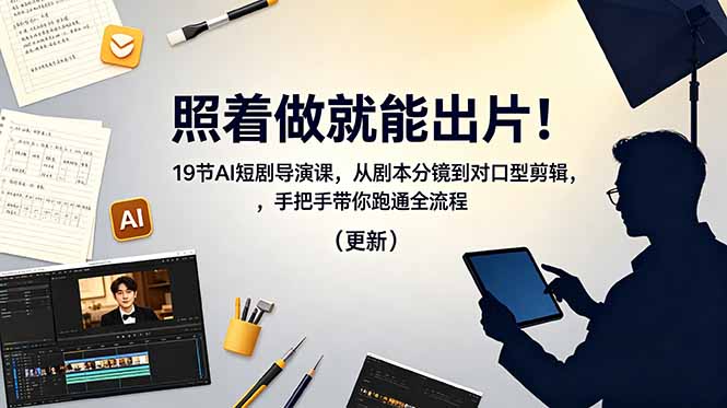 照着做就能出片！19节AI短剧导演课，从剧本分镜到对口型剪辑，手把手带你跑通全流程(更新-聊项目