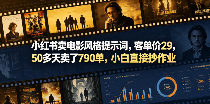 小红书卖电影风格提示词,客单价29,50多天卖了790单,小白直接抄作业!-聊项目
