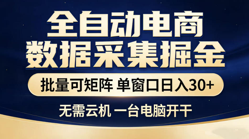 全自动电商数据采集掘金，批量可矩阵单窗口日入30+，无需云机一台电脑开干【揭秘】-聊项目