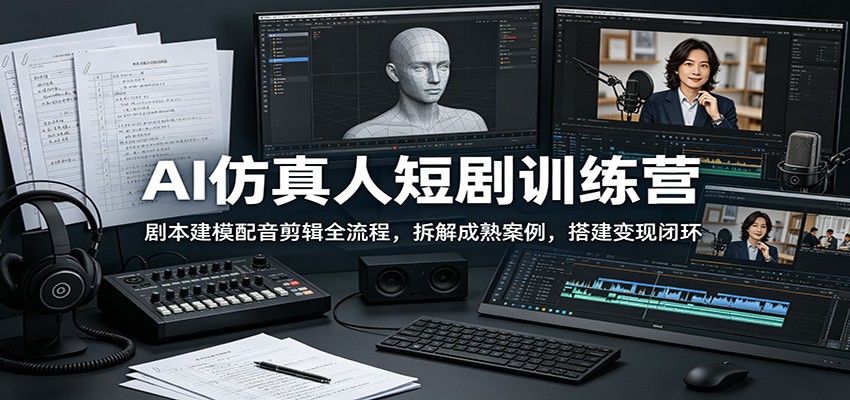 AI仿真人短剧训练营:剧本建模配音剪辑全流程,拆解成熟案例,搭建变现闭环-聊项目