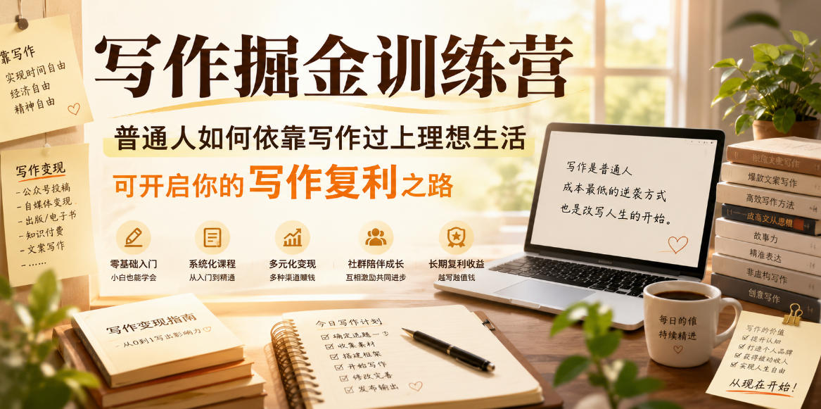 写作掘金训练营，普通人如何依靠写作过上理想生活，可开启你的写作复利之路(更新6月)-聊项目