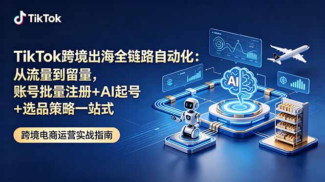 TikTok跨境出海全链路自动化:从流量到留量,账号批量注册+AI起号+选品策略一站式-聊项目